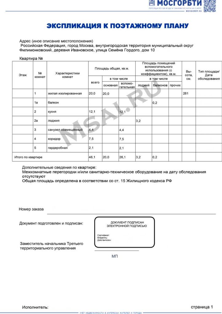Пример экспликации БТИ