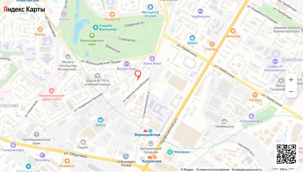 ЖК «AFI Park Воронцовский» на карте «Яндекса» 2026 года
